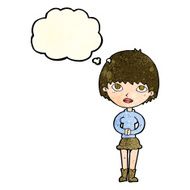 cartoon woman waiting patiently with thought bubble N4