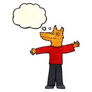 cartoon happy fox man with thought bubble N7