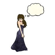 cartoon pretty woman in dress with thought bubble N15