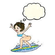 cartoon surfer girl with thought bubble N7