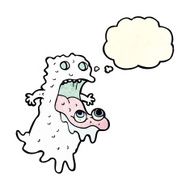 cartoon gross ghost with thought bubble N10