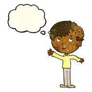 cartoon boy with growth on head thought bubble N12