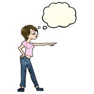 cartoon woman pointing with thought bubble N73