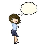 cartoon happy woman with thought bubble N83