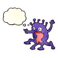 cartoon weird little alien with thought bubble N8