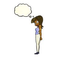 cartoon pretty woman with thought bubble N95