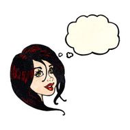 cartoon pretty female face with thought bubble N34