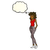 cartoon pretty woman with thought bubble N97