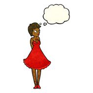 cartoon pretty woman in dress with thought bubble N17