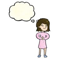 cartoon happy woman with thought bubble N84