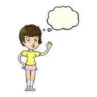 cartoon pretty girl waving with thought bubble N10