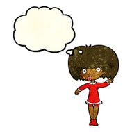 cartoon waving girl with thought bubble N4