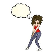 cartoon woman posing with thought bubble N8