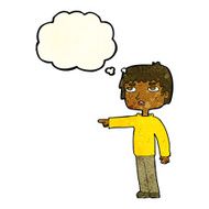 cartoon boy pointing with thought bubble N10