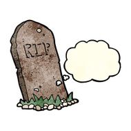 cartoon spooky grave with thought bubble N4