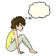 cartoon woman sitting with thought bubble N5