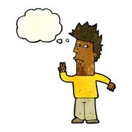 cartoon man giving peace sign with thought bubble N21