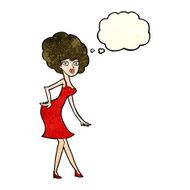 cartoon woman posing in dress with thought bubble N13