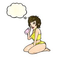 cartoon sexy gym girl with thought bubble N4