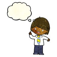 cartoon school boy answering question with thought bubble N19