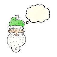 cartoon grim santa face with thought bubble N4