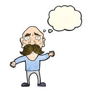 cartoon worried old man with thought bubble N7