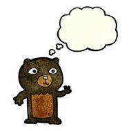 cartoon waving black bear cub with thought bubble N17
