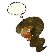 cartoon pretty female face with thought bubble N35