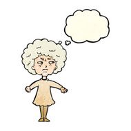 cartoon bitter old woman with thought bubble N6