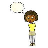 cartoon surprised woman with thought bubble N84