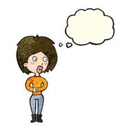 cartoon surprised woman with thought bubble N85