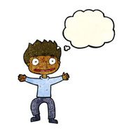 cartoon grinning boy with thought bubble N4