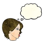 cartoon staring woman with thought bubble N15