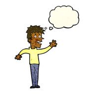 cartoon happy boy waving with thought bubble N7
