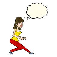 cartoon crazy dancing girl with thought bubble N3