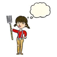cartoon farmer girl with thought bubble N3