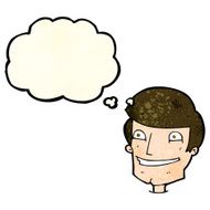cartoon grinning man with thought bubble N30