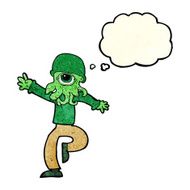 cartoon alien monster man with thought bubble N8