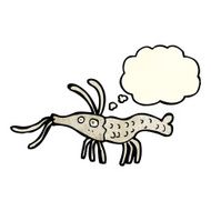 cartoon shrimp with thought bubble N11