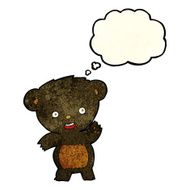 cartoon waving black bear with thought bubble N17
