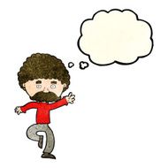 cartoon mustache man disco dancing with thought bubble N4