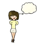 cartoon happy woman with thought bubble N86