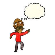 cartoon sad old man pointing with thought bubble N4