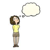 cartoon curious woman with thought bubble N18