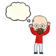 cartoon stressed bald man with thought bubble N4