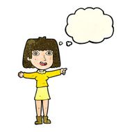 cartoon happy woman pointing with thought bubble N24