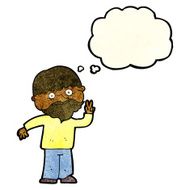 cartoon man giving peace sign with thought bubble N22