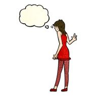 cartoon woman waving with thought bubble N113
