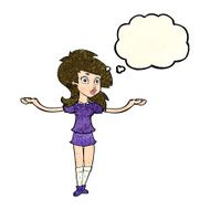cartoon confused pretty girl with thought bubble N4
