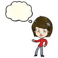cartoon pretty woman pointing with thought bubble N14